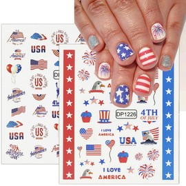 6Pcs 4th of July Nail Stickers - Independence Day Design Decals, American Flag, Eagle, Fireworks Self-Adhesive Supplies, Patriotic Art Stickers, Star Decoration for Memorial Day Manicure