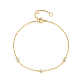 Hoisy Sterling Silver Bracelet, 9Ct Gold Bracelet for Women Cute Adjustable Bracelet for Women Mother Sisters, 17+3cm