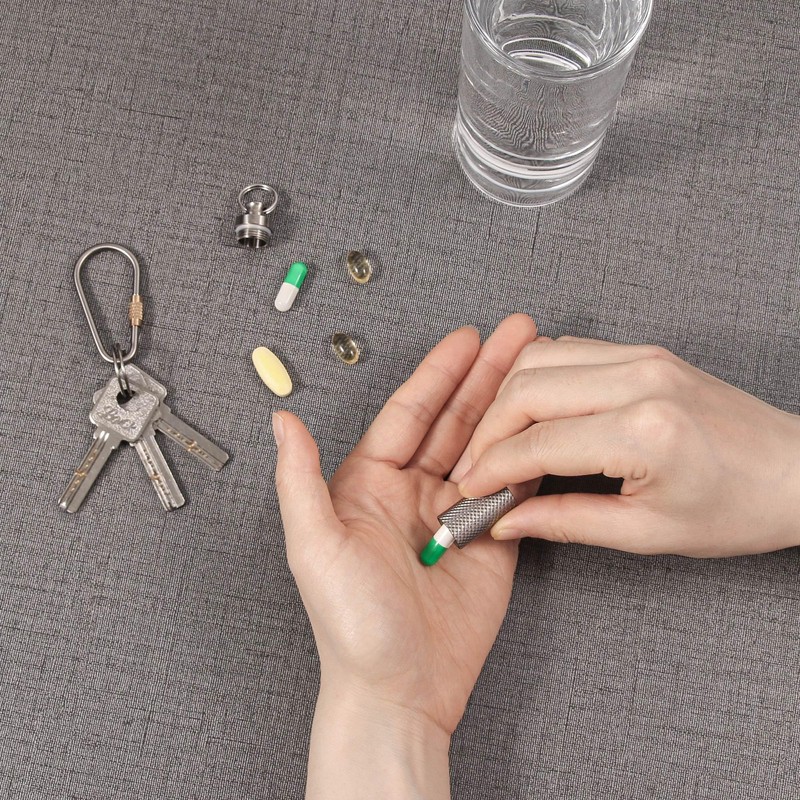 VANSU Titanium Waterproof Keychain Pill Holder Container,Portable Mini Size Pill