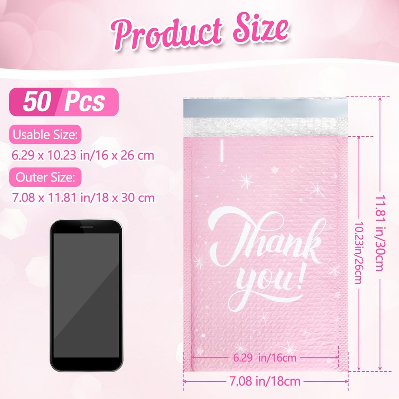 Enjamyo 50 Pack Bubble Mailers, 6x10" Thank You Bubble Mailers,