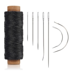 Lusecarl Waxed Thread 55 Yards, Hand Sewing Leather Sewing Thread and Needle Kit for Weave Repair Home Upholstery Carpet Leather Canvas Bags Sofa (8Pcs, Black)
