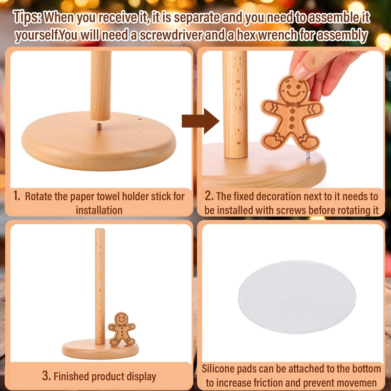 BrightRow Christmas Farmhouse Paper Towel Holder Wooden Decorative Paper Towel