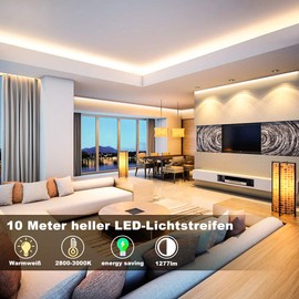 LED Leiste Warmweiß 10M Dimmbar LED Streifen mit RF Fernbedienung 3000K Ultrahelle Plug-in Unterbauleuchten mit Timing Modus LED Lichtband Komplette Kits für Schlafzimmer Küche Zimmer Dekor