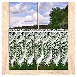atelier alles-Spitze White lace panel curtain Malu made of real Plauen air lace embroidery fairy house curtain (height x width 35 x 112 cm)