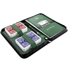 Bullets Playing Cards Rommee Set in Faux Leather Case, Including Waterproof Plastic Playing Cards, Game Rules with 15 Rummy Variants (de), Short Rules, Pen and Pad