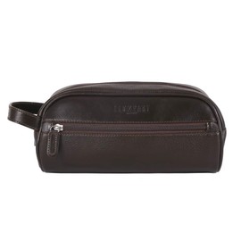Neceser organizador de piel para artículos de higiene personal | Bolsa tipo sobaquera para caballero, complemento de accesorios de viaje | Bolsa de mano marca Llompart, modelo Ll-286 color café.