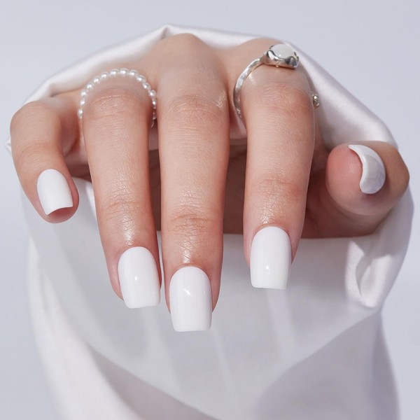 Press On Nails - Findigit Short Square White False Stick