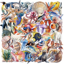 50 Pcs Marine Organism Stickers for Girls Boys Children Teens,Ocean Series Stickers for Laptop Water Bottles,Bicycle,Skateboard,Computer,Waterproof Vinyl for Wall,Graffiti Stickers