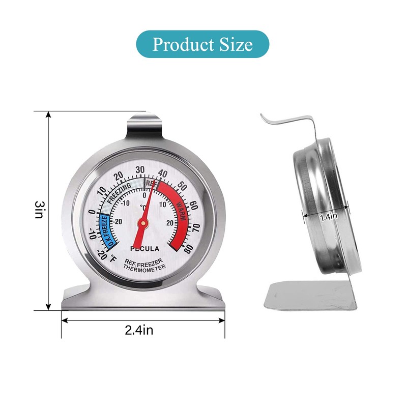 Vilike Fridge Thermometer(-20~80)3Pcs, 4 Color Scope/Stainless Steel Freezer Thermometer,With Hook