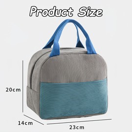 Taoluwin Insulated Lunch Bag, Corduroy Thermal Lunch Tote Bag with Large Opening, 3-Layer Insulated Lunch Box Soft Cooler for Work, School, Picnic, Leakproof & Waterproof (Blue)