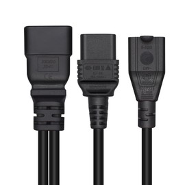 JORINDO 0.32M/1FT C20 to C19+5-15 Y Splitter Power Plug,PDU/UPS Plug IEC320 C20 Male to C19 Female,C20 to American Standard 3-Hole 5-15R Power Conversion Cable