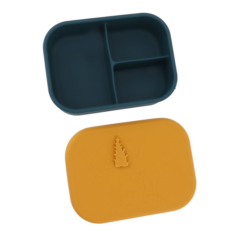 Silicone Bento Lunch Box Rectangle Leakproof 3 Compartment Divided Food