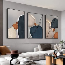 MPLONG Wall Art 3 Pieces Of Framed Decorative Paintings Abstract Simple Orange White Blue And Other Color Blocks Wall Art Canvas Prints Wall Decor (Black, 16" x 24" x 3 Panels)