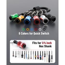 Katerk Bit holder Keychain Light-weight Extra 2 Black Carabiners Portable 6 pcs 1/4 inch Hex Shank Drill Screw Adapter Quick-change Screwdriver Electrician