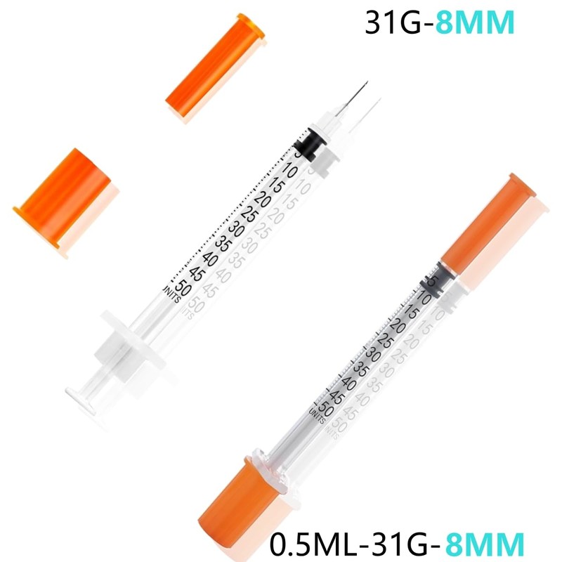 31G 5/16 Inch(8mm) 1/2ml Lab Disposable Syringe with Measurement, Individually