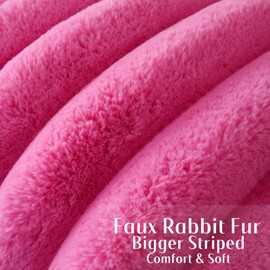 FUTEI Hot Pink Decorative Throw Pillow Covers 20x20 Inch Set of 2, Square Soft Faux Rabbit Fur Big Striped Cushion Cover,Home Decor for Couch Sofa Bed Living Room