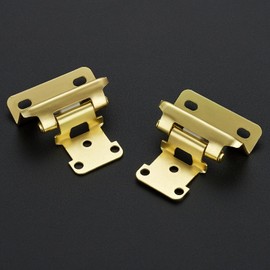 2 Pack 1 Pair Gold Cabinet Hinges - 1/2 inch Overlay Kitchen Cabinet Hinges, Partial Wrap Around Cabinet Door Hinges for Face Frame Cabinet, Self Closing Gold Face Mount Cabinet Hardware