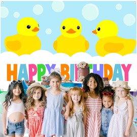 Cute Cartoon Little Yellow Duck Happy Birthday Banner Gender Reveal Ducky Duck Kids Party Baby Shower Banner Photo Photography Prop Booth Background 70.87x47.24in-BECKTEN