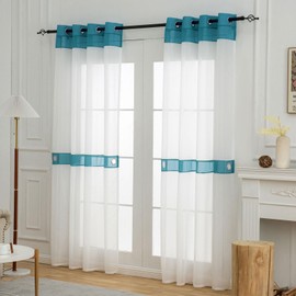 L.Z.E - Cortinas transparentes de 84 pulgadas de largo, juego de 2 paneles para sala de estar, cortinas transparentes blancas y verde azulado para recámara, habitación de los niños, comedor, ojales en