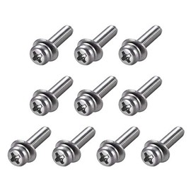 sourcing map M4 x 20mm Stainless Steel Phillips Pan Head Machine Screws Bolts Combine with Spring Washer and Plain Washers 10pcs