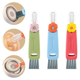 Amzpas Pack of 3 3 in 1 Cup Lid Cleaning Brush, Multifunctional Gap Joint Cleaning Brush, Portable Cup Lid Cleaner with Brush, Cleaning Brush for Water Bottles (Red/Blue/Green)