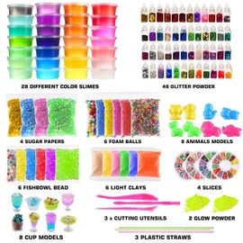 BYONEBYE 126 Pcs DIY Slime Making Kit for Girls Boys - Birthday Idea for Kids Age 5+. ...