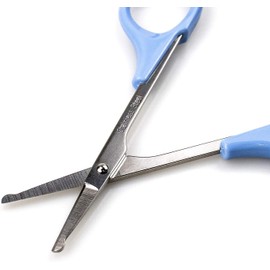 Tijeras para cejas, tijeras pequeñas para corte y aseo facial, nariz, ceja, bigote y barba, borde de seguridad, gorra corta azul
