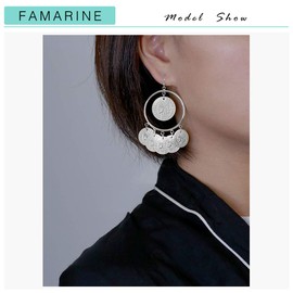 Portrait Coins Drop Earrings Vintage Tribal Chandelier for Women Costume Jewelry Silver