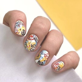 Summer Press on Nails Short Square Fake Nails Colorful Glue on Nails Painting False Nails with Design Matte Acrylic Nails Full Cover Cute Glossy Stick on Nails Artificial Nails for Women Girls 24Pcs