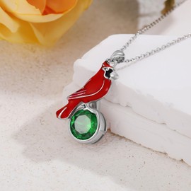 LONAGO Cardinal Necklace with Birthstone 925 Sterling Silver Red Bird Necklace Memorial Cardinals Appear When Angels Are Near Jewelry Gifts for Women Mom（May）