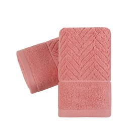 YiLUOMO Pink Hand Towel Set of 2 Soft 100% Cotton Towels Striped Pattern Ultra Absorbent Decorative Hand Towel for Bathroom 13 x 29 Inch