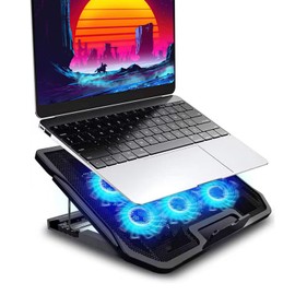 ZENSUKYE Enfriador para Laptop, Base de Refrigeración para Portátil Ventilador para Computadora Soporte de Laptop con 6 Ventiladores, Luces LED Azules, Ultra Silenciosa de Angulo Ajustable
