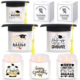 Conelist 12 Pcs Graduation Scented Candles Gifts Set for Her Him Include 6 Pcs 7oz Jar Soy Wax Candles and 6 Pcs Mini Graduation Cap for Masters Degree College High School Graduate Gifts
