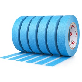 BOMEI PACK Blue Painters Tape 1 Inch, Paint Tape 6 Rolls x 1 Inch x 60 Yards - Painter's Tape Blue Masking Tape for Walls Painting Automotive, Labeling, DIY Crafting