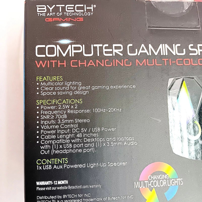 Bytech Computer Gaming Speakers With Changing Multi-Color Lights PC MAC