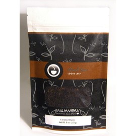 Mahamosa Flavored Black Tea Blend and Tea Filter Set: 8 oz Caramel Basic Black Tea, 100 Loose Leaf Tea Filters (Bundle- 2 items)(Tea Ingredients: Black tea with caramel flavor)