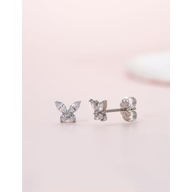 Limerencia F136 Pure Titanium Hypoallergenic Earrings Dainty Butterfly CZ Cluster Minimalist | G23 Implant Grade Piercing Fashion Jewelry for Sensitive Ears (Silver)