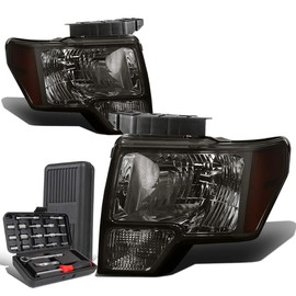 Auto Dynasty Smoked Housing Amber Corner Headlight Head Lamps+Tool Kit Compatible with Ford F-150 09-14