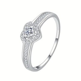 925 Plated Silver Love Heart Promise Ring for Women's Solitaire CZ Engagement Wedding Cubic Zirconia Eternity Anniversary Ring for Her Size 6#