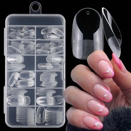 LuckForever 240pc Short Oval Fake Nails Tips Clear Press on Nails Short Round Almond Nail Tip Full Cover Soft Gel Nail Tips False Nail Oval Artificial Fingernails for Gel/Acrylic Nail Extension