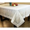 Ivory 72x126" Sheer Embroidered Gold Rhine Stone Tassel Sheer Tablecloth