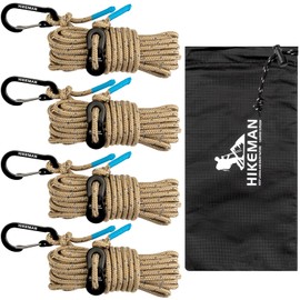 Tent Rope, Guy Rope, Tarp, Paracord 100% Nylon, Load Capacity 100.7 lbs (475 kg), Includes Carabiner, Comes with Free Metal Fittings, Heat Shrink Tubing Protection, High Load Capacity, Storage Bag