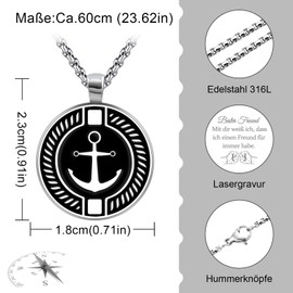 FANCIBAND Partner Gifts for Him, Necklaces Men's Chain Compass Anchor with Engraving I Love You Gifts for Men Christmas Anniversary Gift Valentine's Day Birthday Wedding Anniversary, Stainless Steel