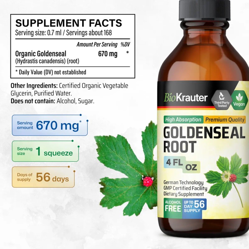 Bio Krauter Tinctura Goldenseal 4 Fl Oz Limpieza Pulmonar