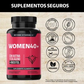 Beyond Vitamins | Women 40+ | Isoflavonas De Soya | Biotina, Inositol Y Colágeno Hidrolizado Polvo | Probióticos Mujer Activos | Cápsulas Vegetales - Vitaminas Mujer / Hombre - 180 Cápsulas
