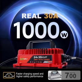 24V/29.2V 30Amp Battery Charger, IP67 Waterproof Sealed Forklift Charger with M8 Ring Terminal Lead Acid Trickle Battery Charger for Floor Scrubber, Pallet Jack, Forklift