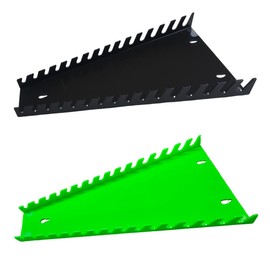 Tuxihapp 2PCS Wrench Organizer Tray, 16-Slot Each Wrench Rack Tray, Fits SAE (1/4" to 1-1/16") and Metric (6mm to 24mm) Wrenches, Heavy Duty Tool Holder for Toolbox or Drawer Storage (Black&Green)