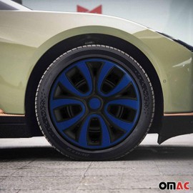 OMAC - Black with Dark Blue Hub Caps 15 Inch Set of 4, Tapas para Rines 15, Premium Wheel Covers 15 Inch, R15 Rim Cover Set, Snap On Durable Car Replacement Exterior Accessories