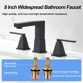 BRAVEBAR Two Handle 8 inch Widespread Bathroom Sink Faucet - Matte Black Bathroom Faucet 3 Hole, 3 Pieces Vanity Faucet with Pop Up Drain and cUPC Supply Hoses