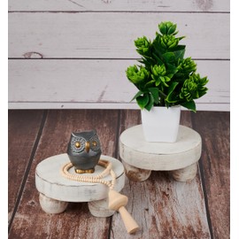 Eximious India Easter Gifts Set of 2 Wood Display Stand Home Decor Display Risers Round Pedestal Bathroom Accessory Holder Plant Holder Table Top Kitchen Multi Purpose Organiser Set